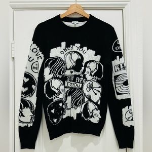Kenzo sweater adult large black white wool cotton face love peace art top men